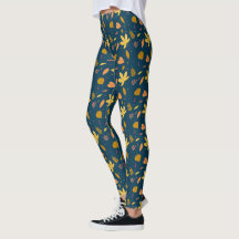Höstblå bladtryckta Leggings | Kvinnlig stil