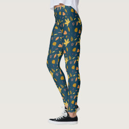Höstblå bladtryckta Leggings | Kvinnlig stil