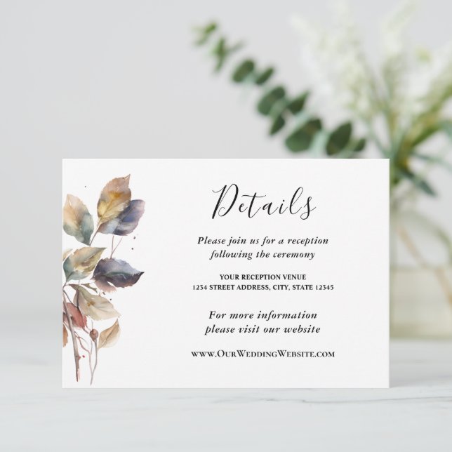 Höstblå guldfärgade blad Watercolor Bröllopet Tilläggskort (Stående Fram)