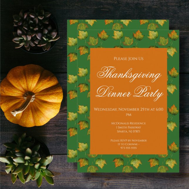 Höstblad akvarell Thanksgiving middagsfest Inbjudningar (Skapare uppladdad)
