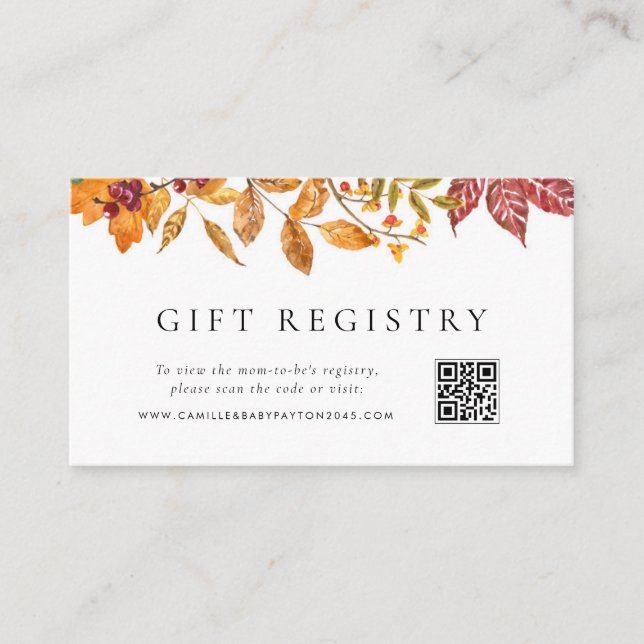 Höstblad Baby Shower QR Kod Presentregister Tilläggskort (Framsida)