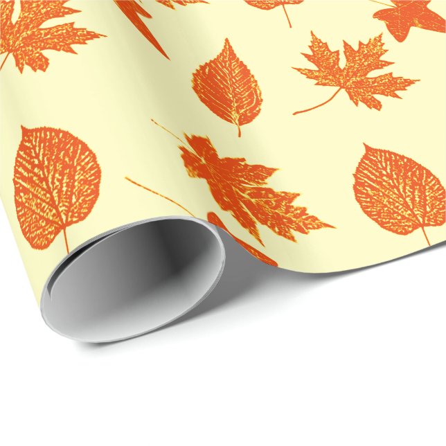 Höstblad - blekgul och orange presentpapper (Rullad Hörn)