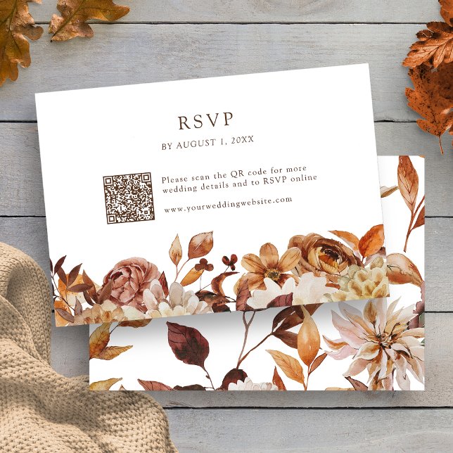 Höstblad Blommig QR-kod OSA Kort (Modern Fall Leaves Floral QR Code RSVP Card by Painted Paperie
)