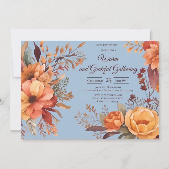 Höstblad Blommig Thanksgiving Friendsgiving  Inbjudningar (Framsida)