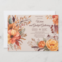 Höstblad Blommig Thanksgiving Friendsgiving Inbjudningar