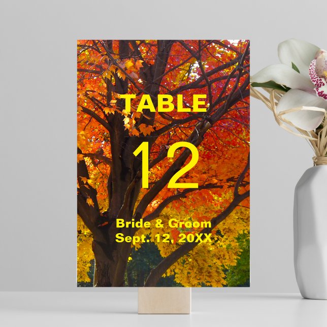 Höstblad Bröllopsbordskort Bordsnummer (Autumn Leaves Wedding Table Card)