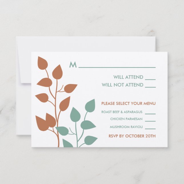 Höstblad Dubbla Grenar Bröllop Svarskort OSA Kort (Framsida)