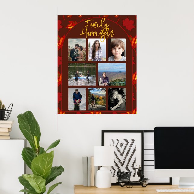 Höstblad Familjefoto Kollageaffisch Poster (Hemmakontoret)