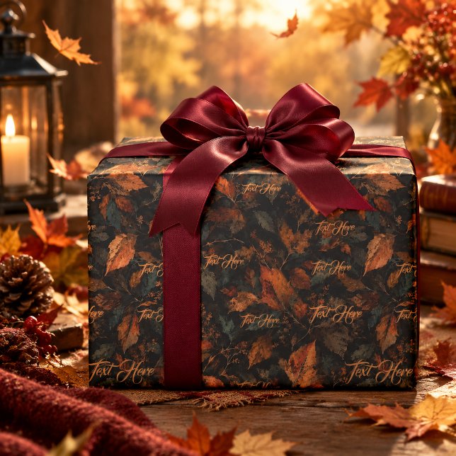 Höstblad Färgrik Anpassad Textmönster Presentpapper (Autumn Leaves Colorful Custom Text Pattern Wrapping Paper)