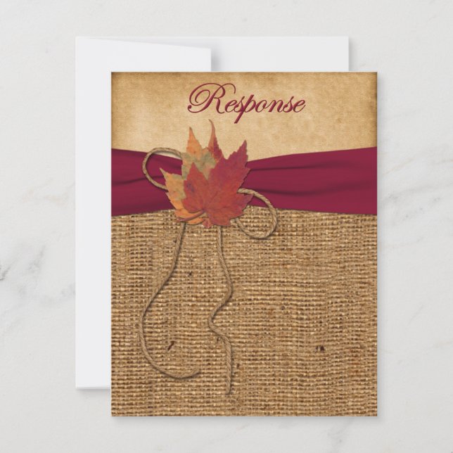 Höstblad, FAUX burlap RSVP-kort 3 OSA Kort (Framsida)