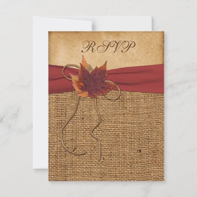 Höstblad, FAUX Burlap RSVP-kort OSA Kort (Framsida)