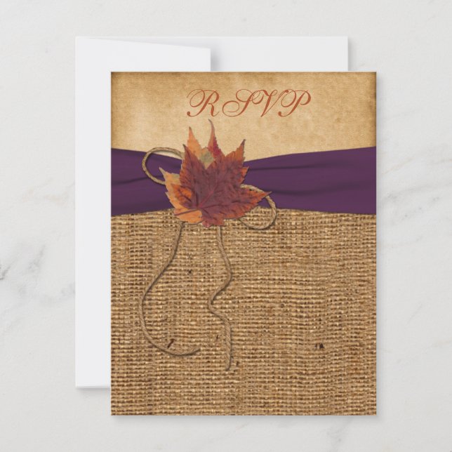 Höstblad, FAUX Burlap RSVP-kort OSA Kort (Framsida)