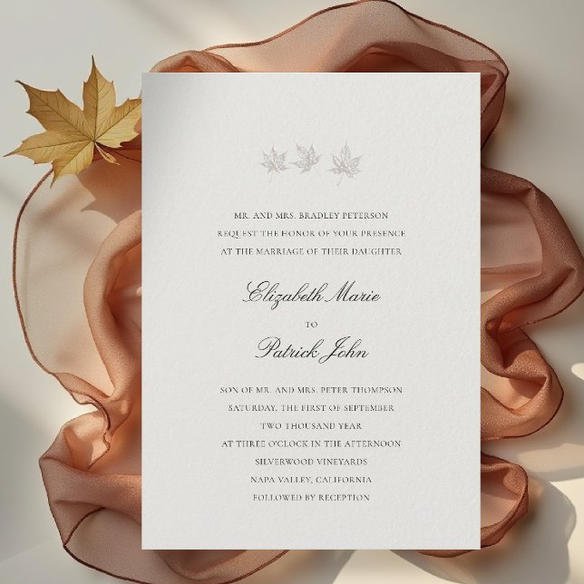 Höstblad Formell Modern Klassisk Ecru Bröllop Inbjudningar (fall leaves wedding invitation formal modern classic black tie autumn botanical elegant ecru beige)