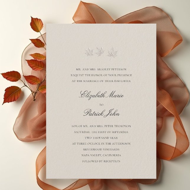 Höstblad Formell Modern Klassisk Vete Bröllop Inbjudningar (fall leaves wedding invitation formal modern classic black tie autumn botanical elegant wheat beige)