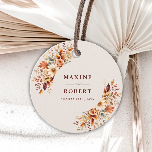 Höstblad Höst Botanisk Akvarell Bröllop Gåvor Etiketter (Fall leaves botanical watercolor wedding favor tags add warm autumn charm to every gift.)