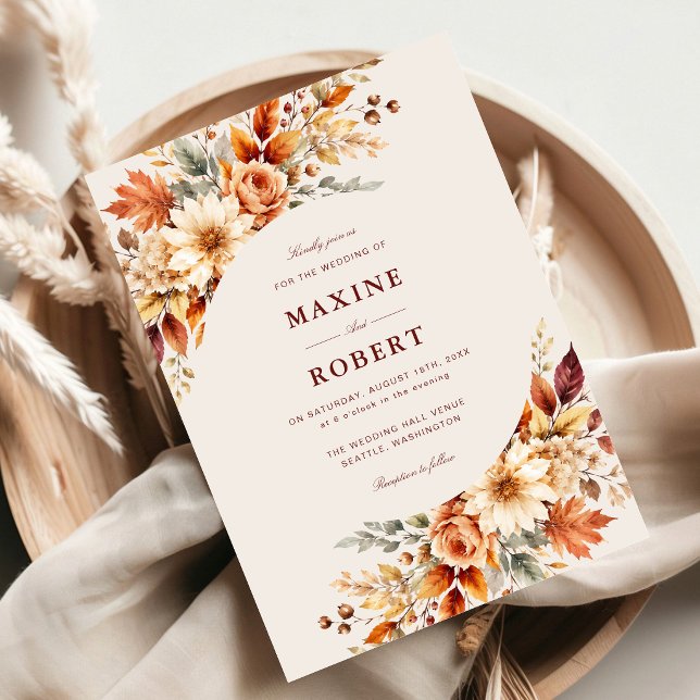 Höstblad Höst Botanisk Akvarell Bröllop Inbjudningar (Fall leaves botanical watercolor invitation adds timeless autumn elegance to your wedding.)
