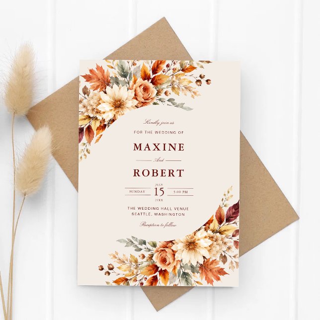 Höstblad Höst Botanisk Akvarell Bröllop Inbjudningar (Fall leaves botanical watercolor invitation adds timeless autumn elegance.)