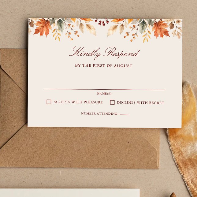 Höstblad Höst Botanisk Akvarell Bröllop OSA Kort (Fall leaves autumn botanical watercolor wedding RSVP card with warm autumn charm.)