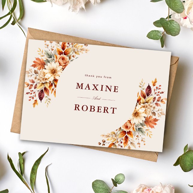 Höstblad Höst Botanisk Akvarell Bröllop Tack Kort (Fall leaves autumn botanical watercolor wedding thank you card with warm autumn charm.)