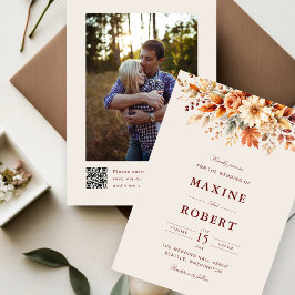 Höstblad Höst Botanisk QR-kod Foto Bröllop Inbjudningar