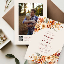 Höstblad Höst Botanisk QR-kod Foto Bröllop Inbjudningar