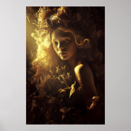 Höstblad Kokong Flicka Gyllene Glans Poster
