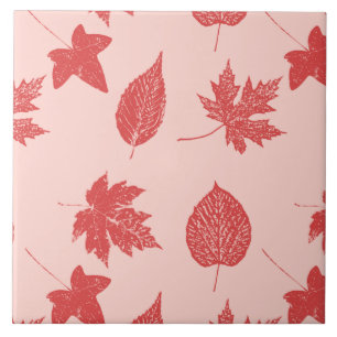Höstblad - korallorange och rosa kakelplatta