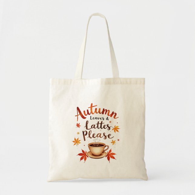 Höstblad & Lattes Vänligen - Vattenfärg Cozy Tygkasse (Framsidan)