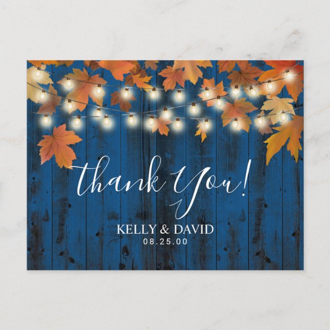 Höstblad Navy Ladalager Höstbröllop Tack Vykort (Framsida)