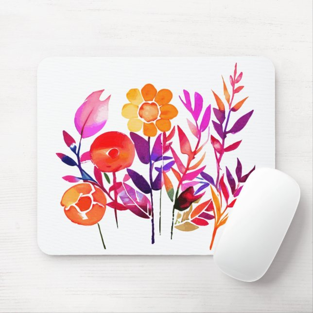 Höstblad Och Blommor I Vattenfärg Vitt Musmatta (Med mus)