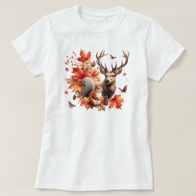 Höstblad och hjort Höstsäsong  T Shirt (Design framsida)
