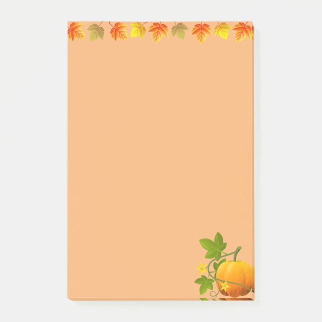 Höstblad och pumpa på orange post-it block (Framsida)