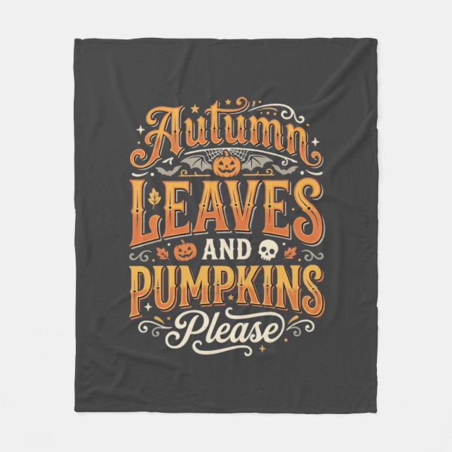 Höstblad och pumpor tack Halloween-design Fleecefilt (Framsidan)