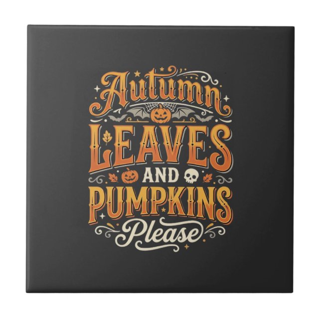 Höstblad och pumpor tack Halloween-design Kakelplatta (Framsidan)