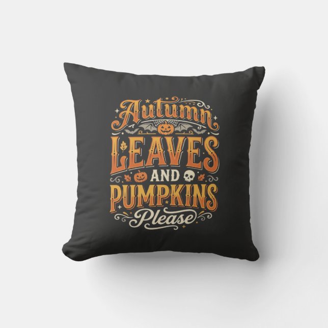 Höstblad och pumpor tack Halloween-design Kudde (Framsida)