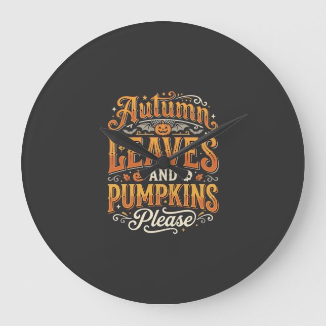 Höstblad och pumpor tack Halloween-design Stor Klocka (Framsida)