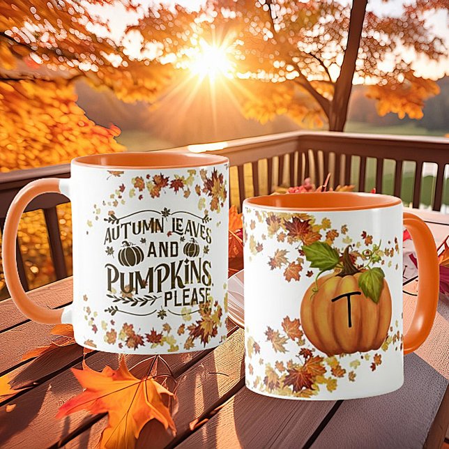 Höstblad och pumpor tack monogram pumpa mugg (Skapare uppladdad)