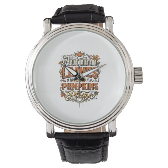 Höstblad Och Pumpor Vänligen Vintage Armbandsur (Framsida)
