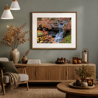 Höstblad och vattenfall Fotoaffisch Poster