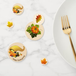 Höstblad på beige Thanksgiving-bordskonfetti