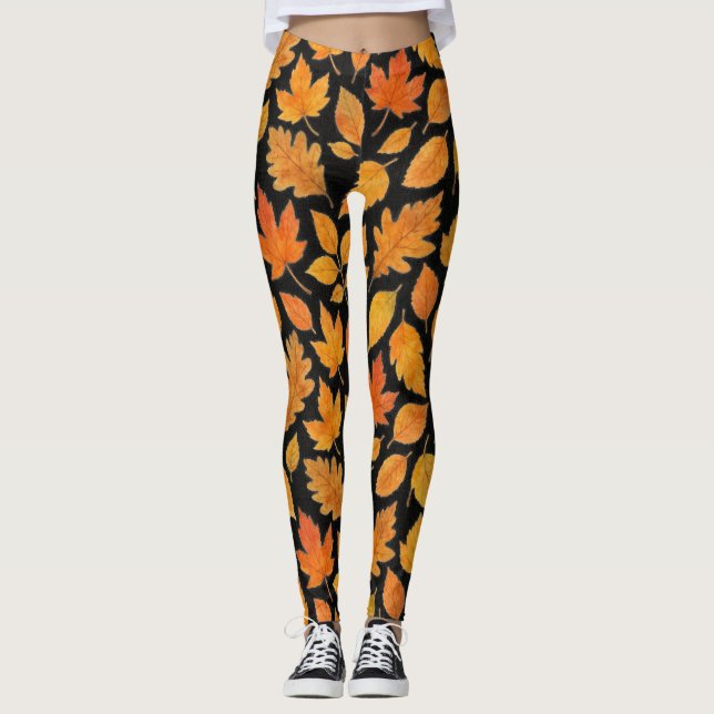 Höstblad på svart leggings (Framsida)
