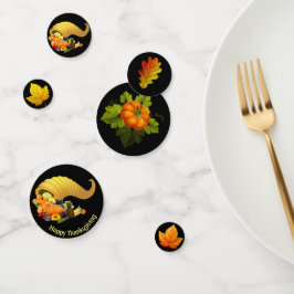 Höstblad på svart Thanksgiving-bordskonfetti