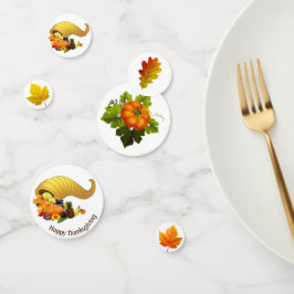 Höstblad på vit Thanksgiving-bordskonfetti