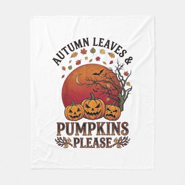 Höstblad Pumpa Snälla Halloween Fladdermöss Träd Fleecefilt (Framsidan)