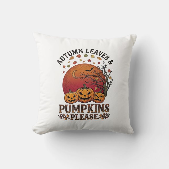 Höstblad Pumpa Snälla Halloween Fladdermöss Träd Kudde (Framsida)