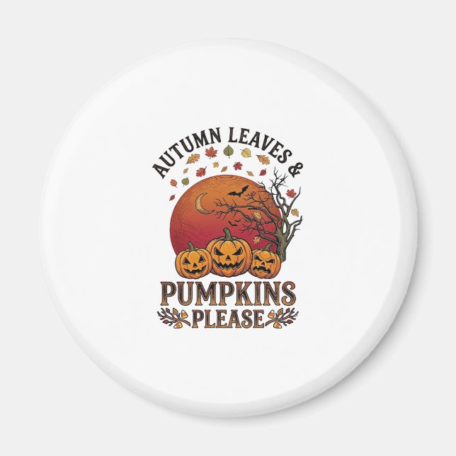 Höstblad Pumpa Snälla Halloween Fladdermöss Träd Magnet (Framsidan)