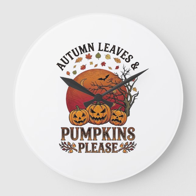Höstblad Pumpa Snälla Halloween Fladdermöss Träd Stor Klocka (Framsida)