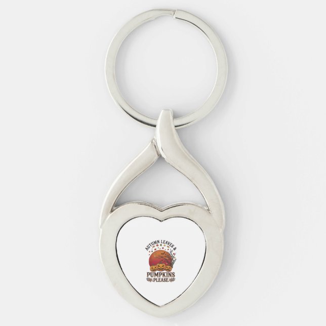 Höstblad Pumpa Snälla Halloween Fladdermöss Träd Twisted Heart Silverfärgad Nyckelring (Framsidan)