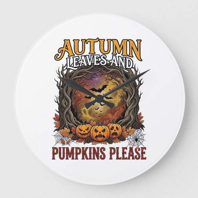 Höstblad Pumpa Snälla Halloween Kuslig Träd Stor Klocka (Framsida)