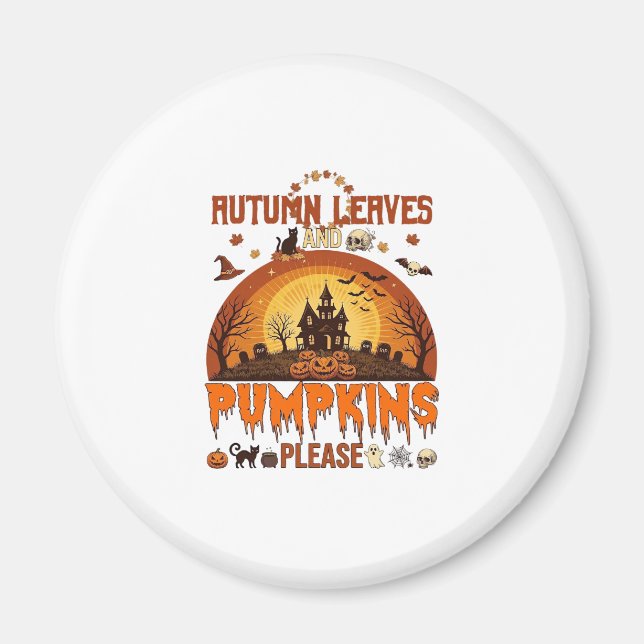 Höstblad Pumpa Snälla Halloween Spökhus Magnet (Framsidan)